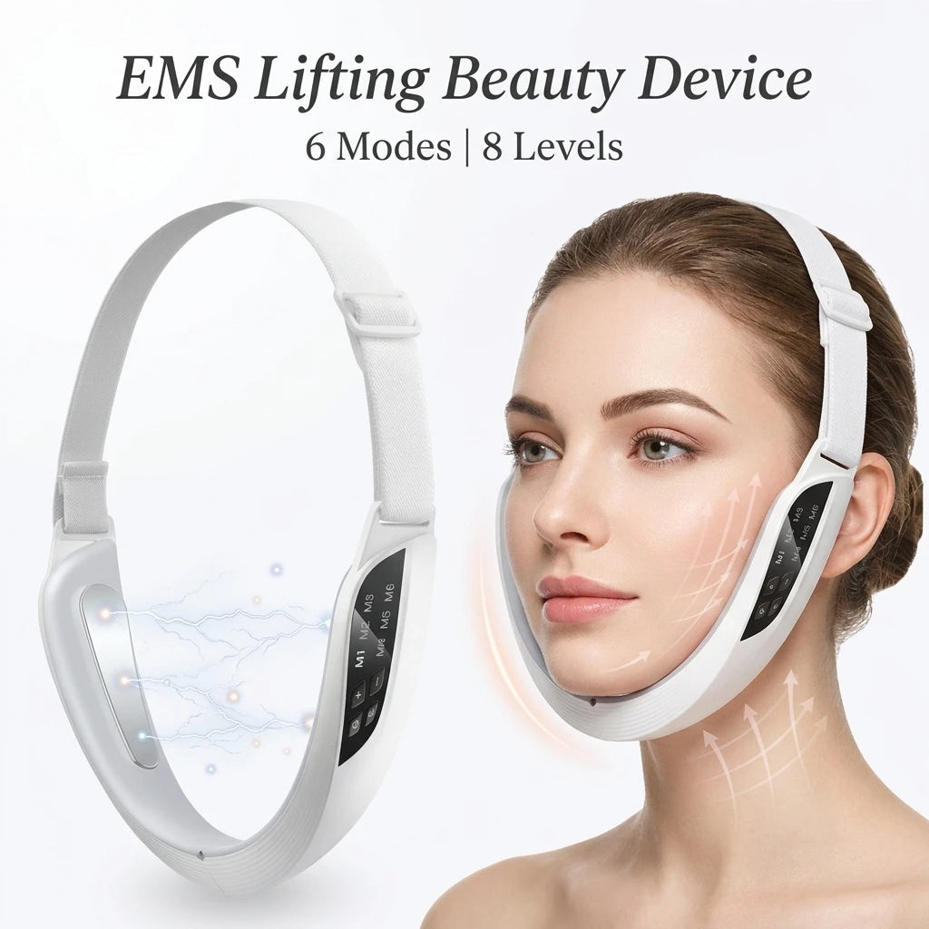 Electric EMS V Face Lifting Beauty Device 6 Modes 8 Levels Micro-current Facial Firming Massager Double Chin Removal Skin Care